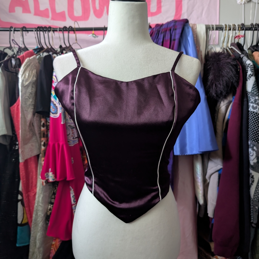 Chic Satin Corset Top with White Trim
